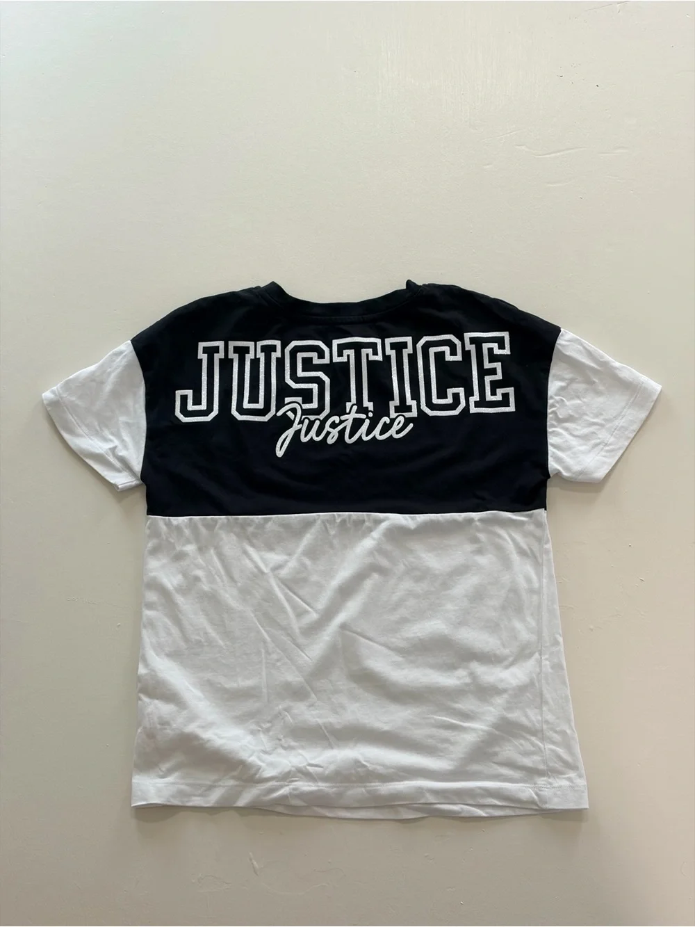 Justice Black and White Colorblock Short Sleeve Tee